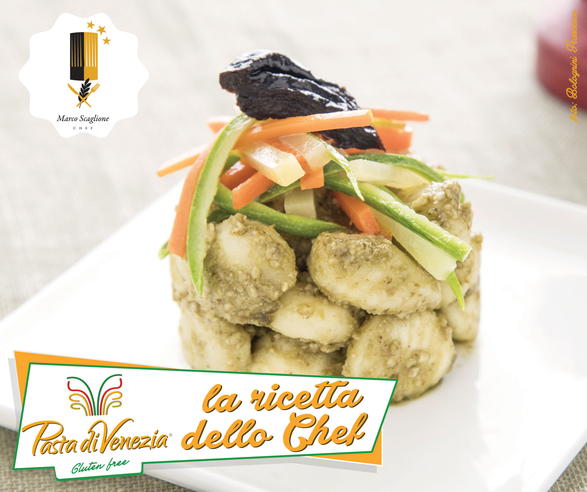 Gluten-free Gnocchi with Pesto Sauce With Crispy Vegetables And Prunes