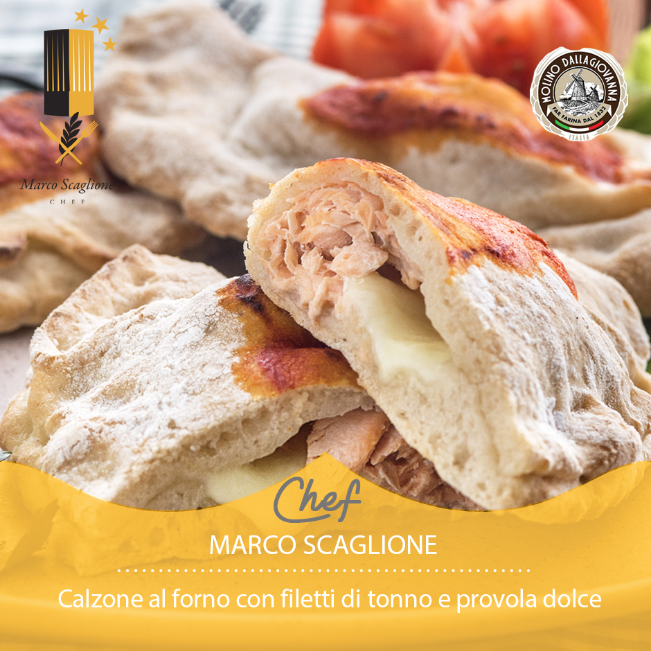 Baked calzone with tuna fillets and provola cheese
