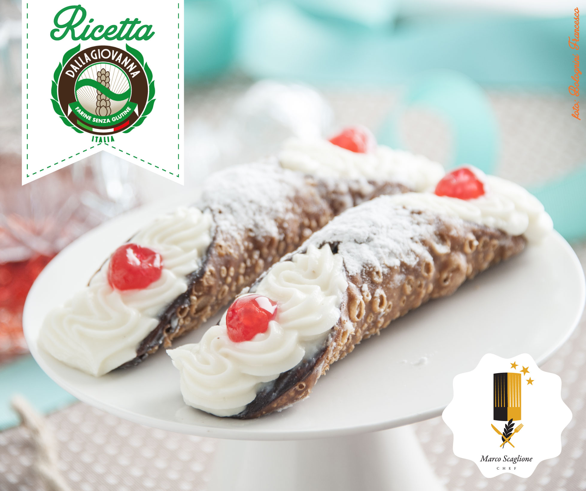  Gluten-free cannoli with sheep's ricotta and candied cherries