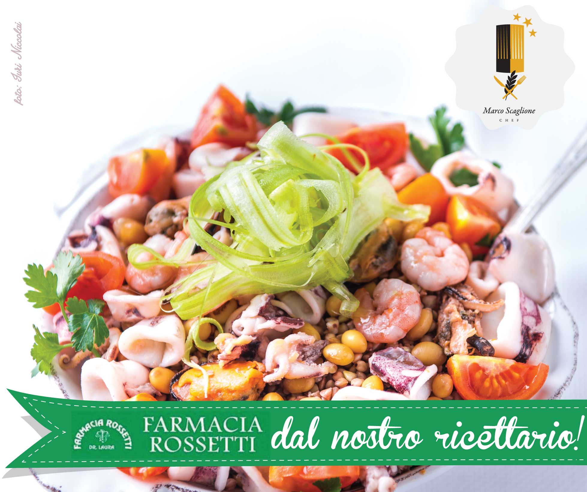 Insalata di grano saraceno senza glutine e soia con frutti di mare