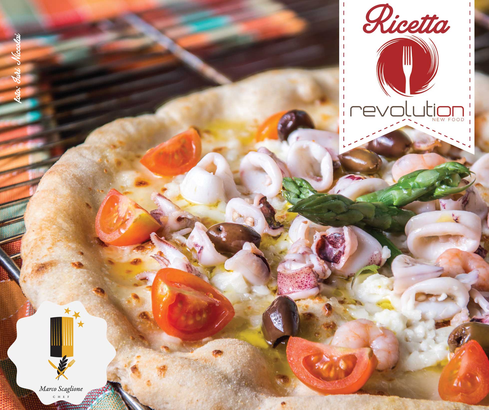 Pizza blanca sin gluten con mariscos