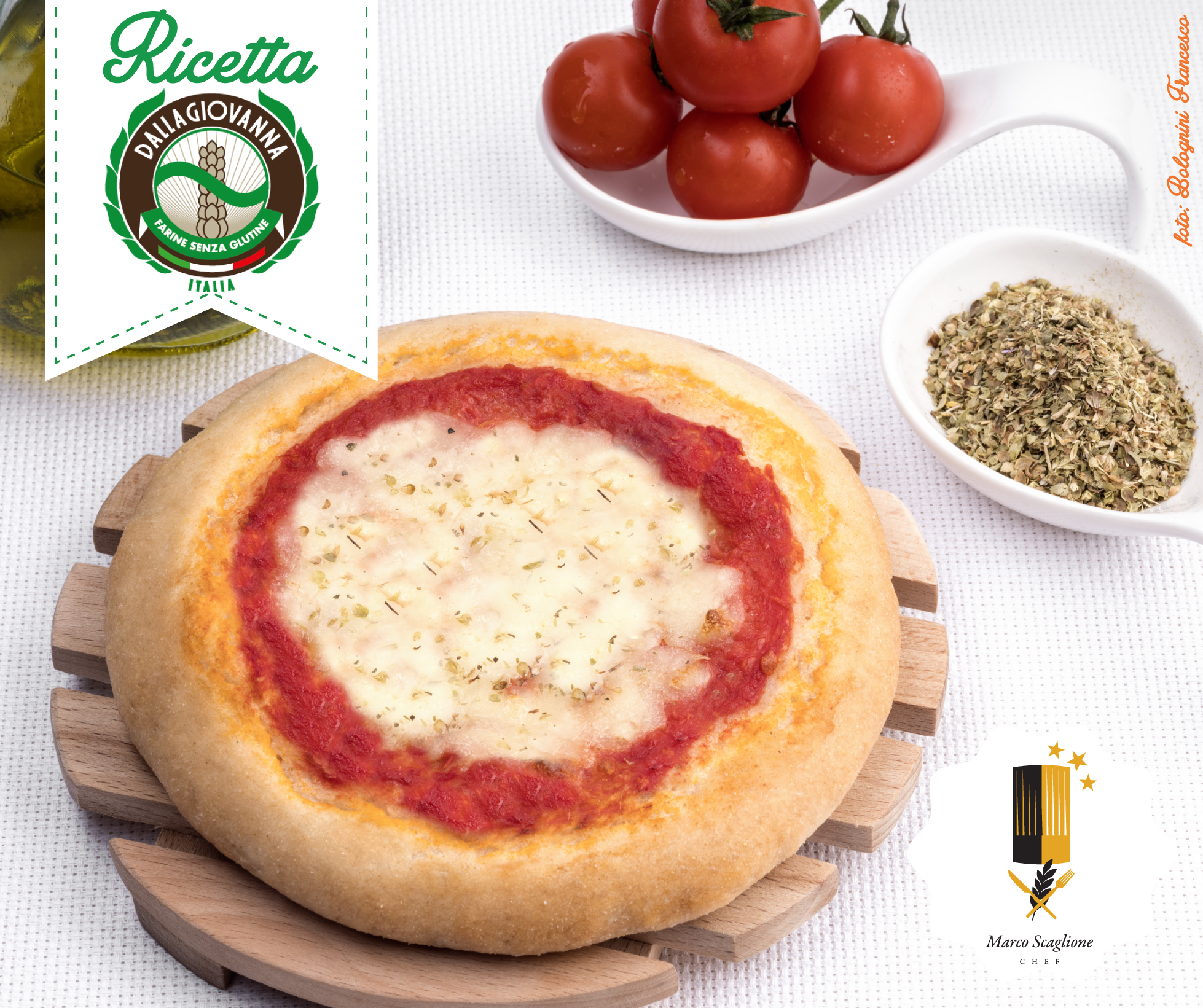 Single-portion pizza Margherita gluten-free with oil and oregano