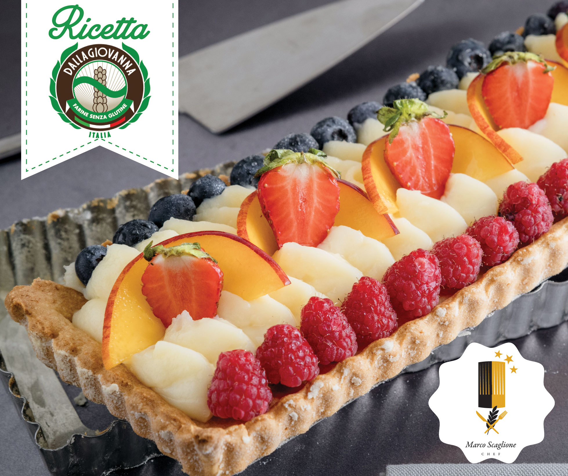 Crostata all'avena senza glutine con crema alla grappa e frutta fresca