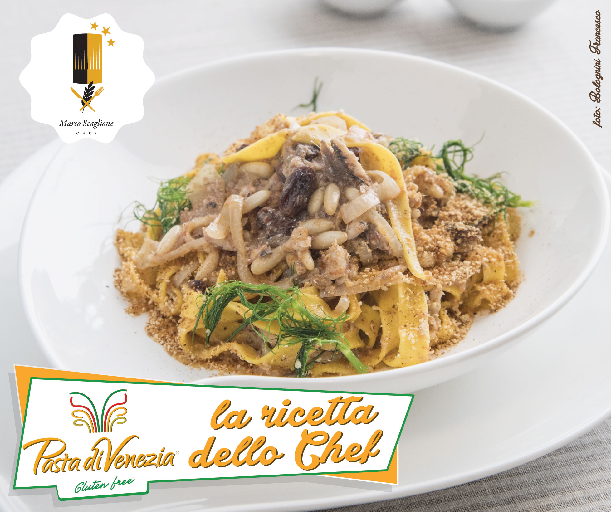 Gluten-free tagliatelle with typical Sicilian sauce with sardines
