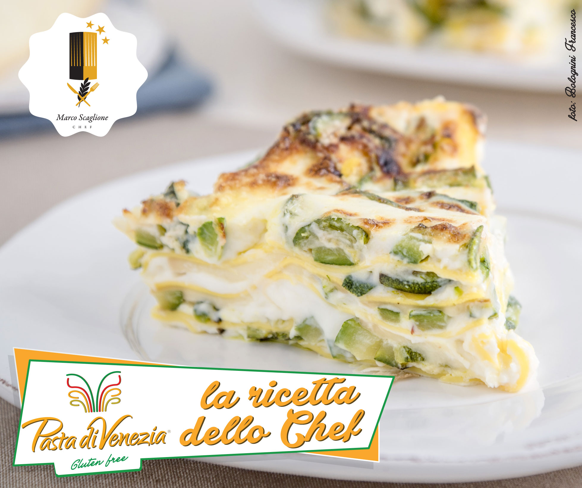 Gluten-free lasagna with courgettes and smoked scamorza cheese 