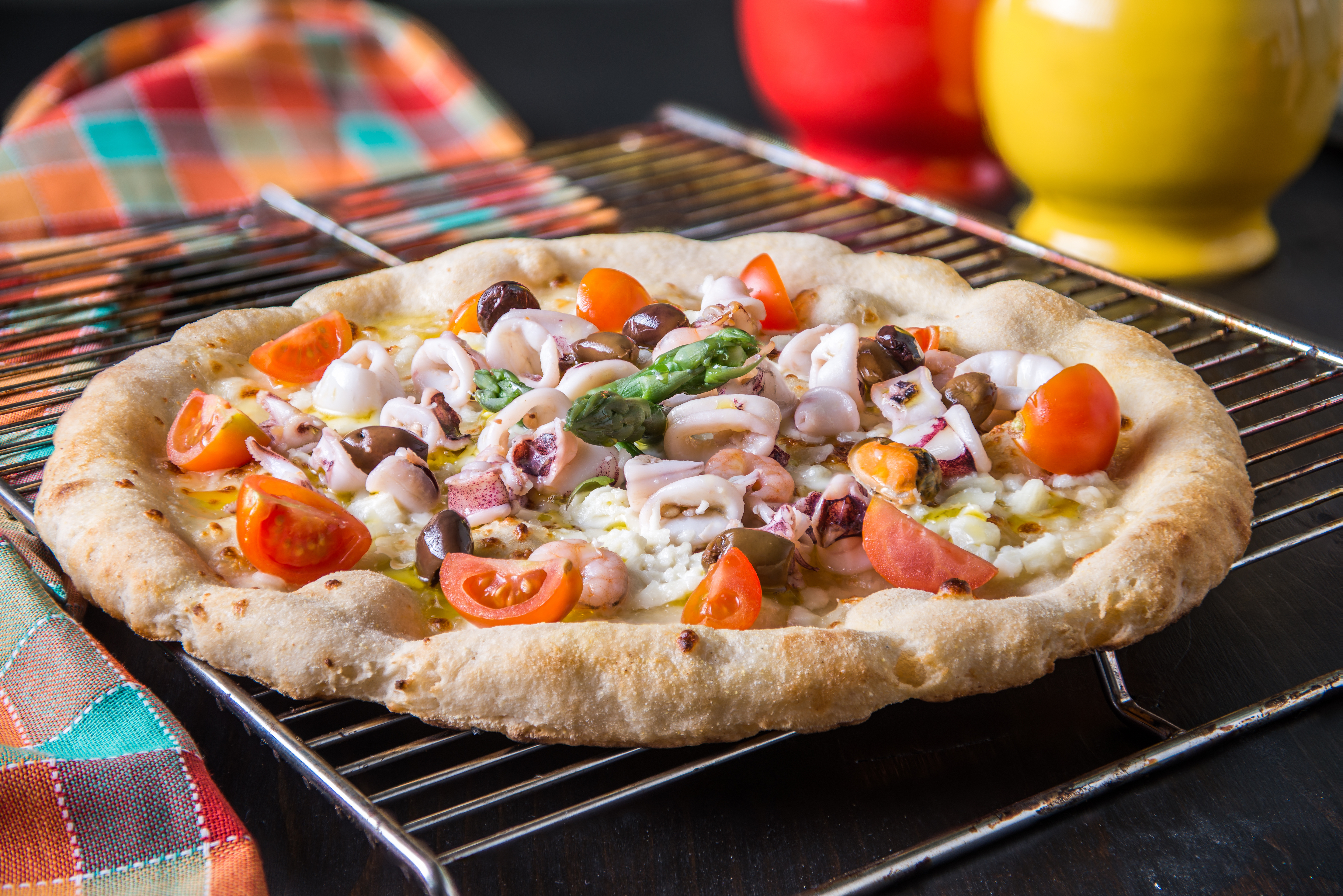 Gluten-free pizza with gluten-free fresh fish