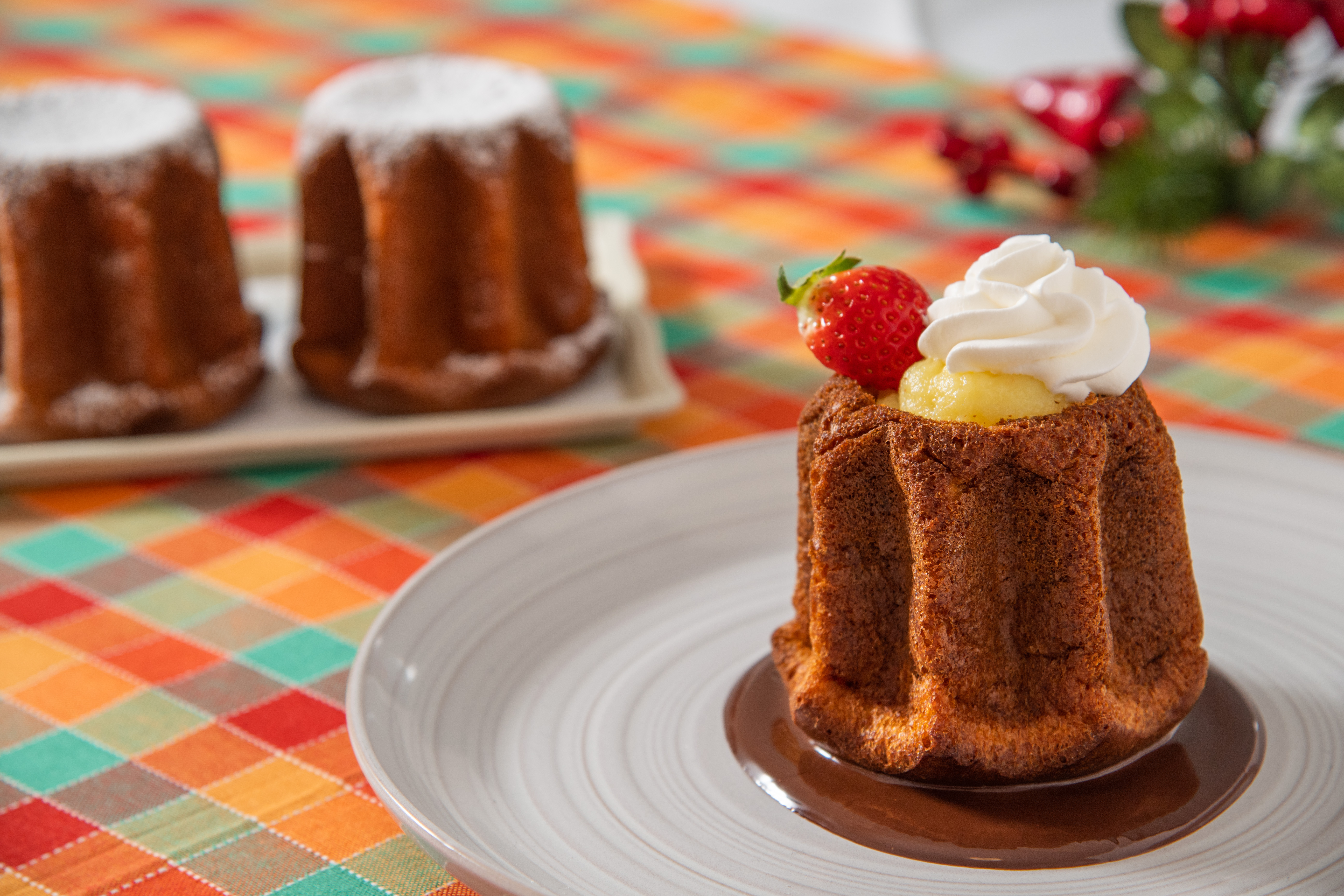 Gluten-free Pandoro with custard and cream and strawberries