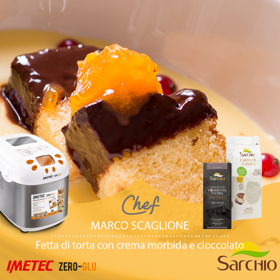 Fetta di torta senza glutine Yogurt con crema morbida e ganache al cioccolato