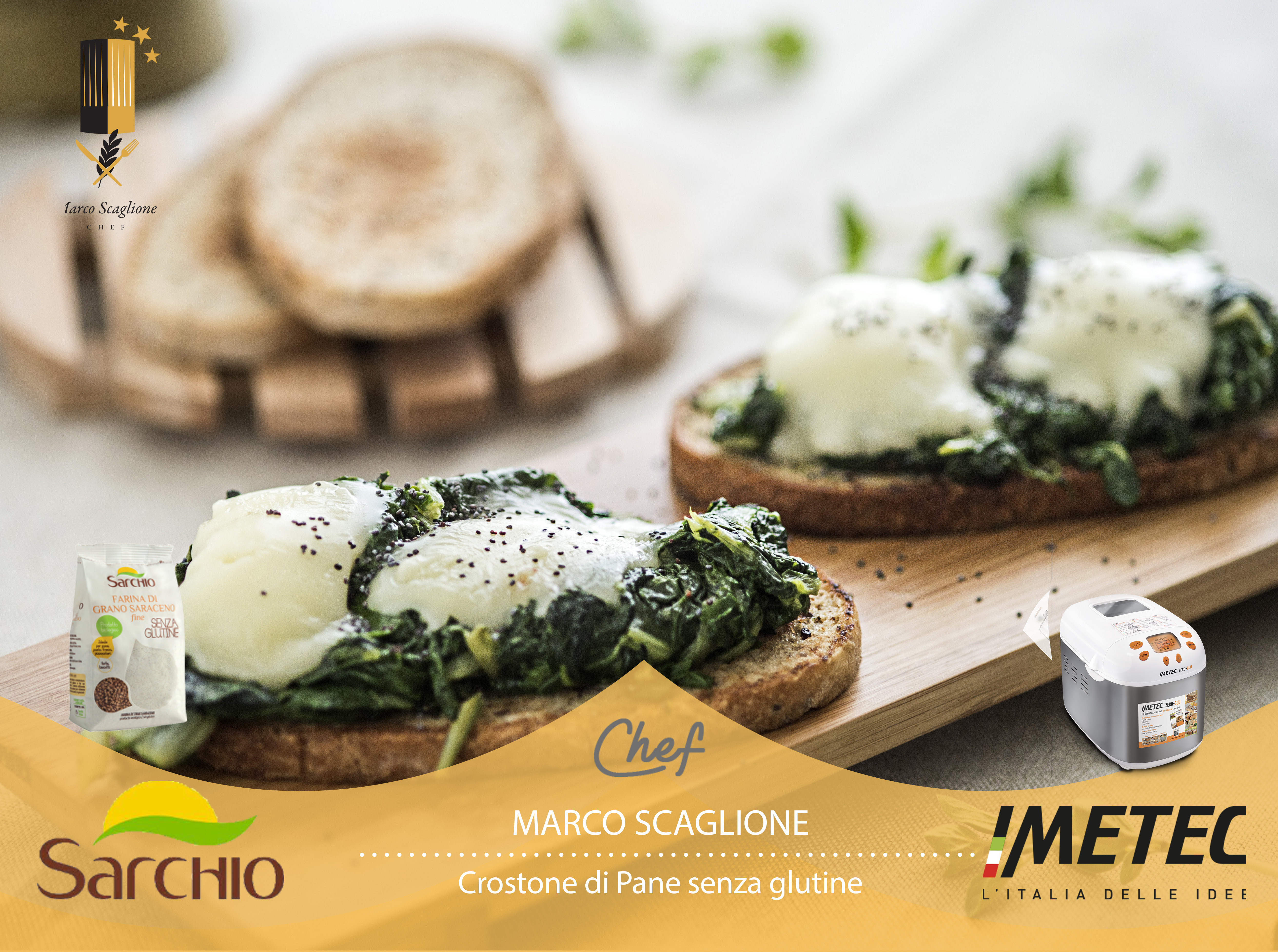 Crostone of gluten-free bread with chard fried in a pan, pecorino cheese and poppy seeds