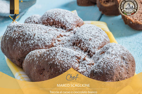 Trenza de pan brioches sin gluten de cacao y chocolate blanco