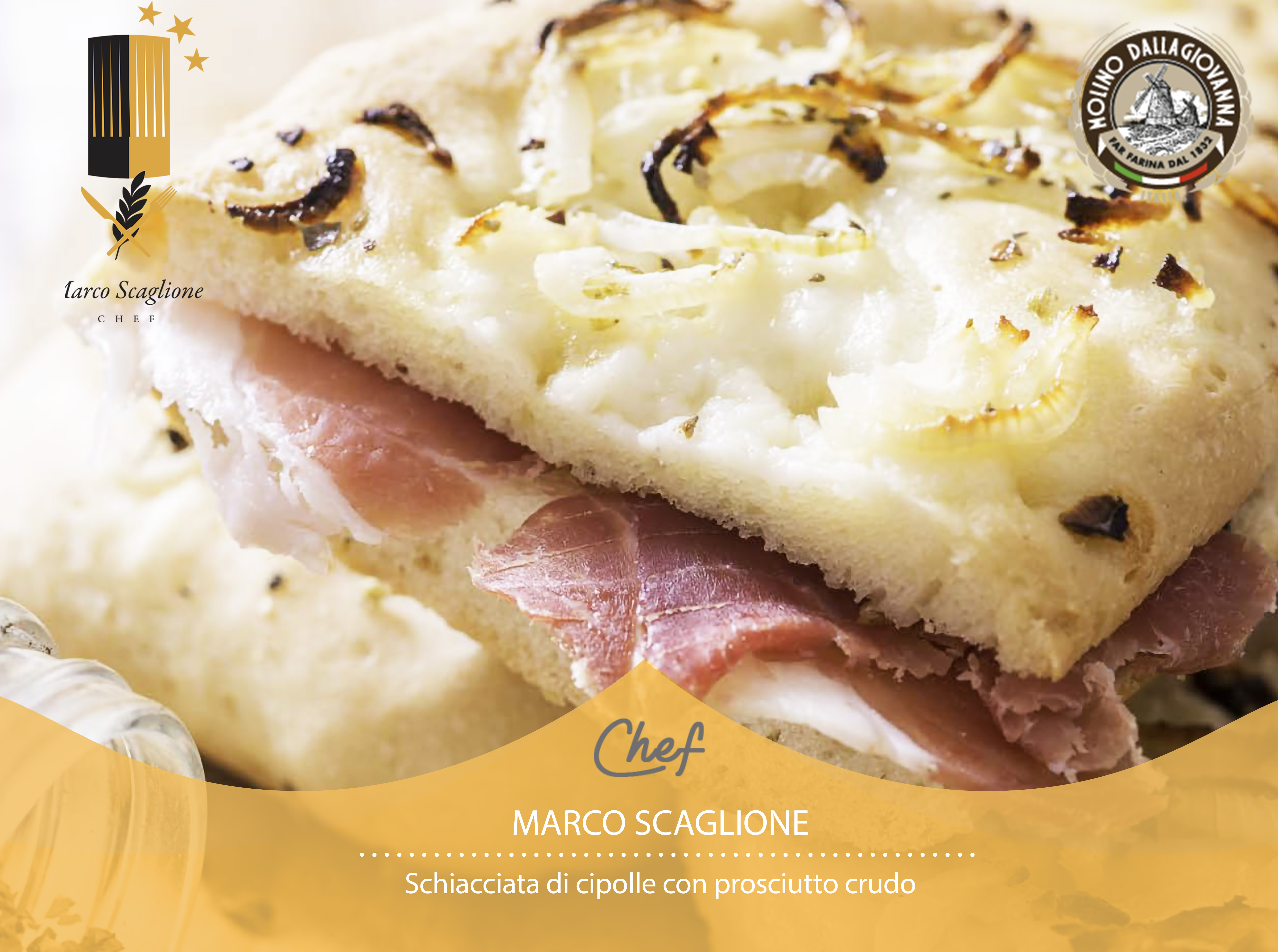 Schiacciata senza glutine con cipolle e farcitura al prosciutto crudo