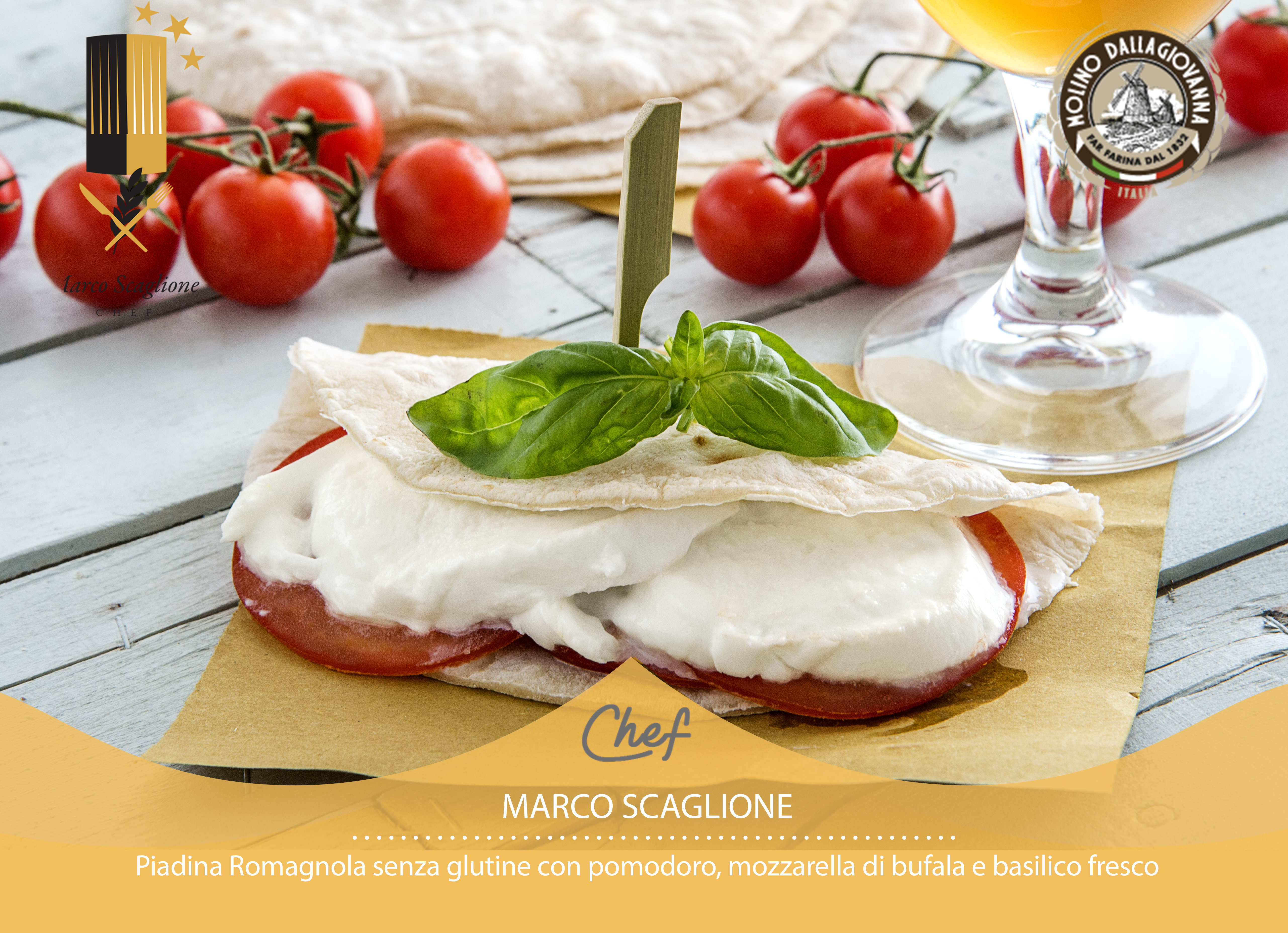 Piadina Romagnola gluten-free with tomato, buffalo mozzarella and fresh basil