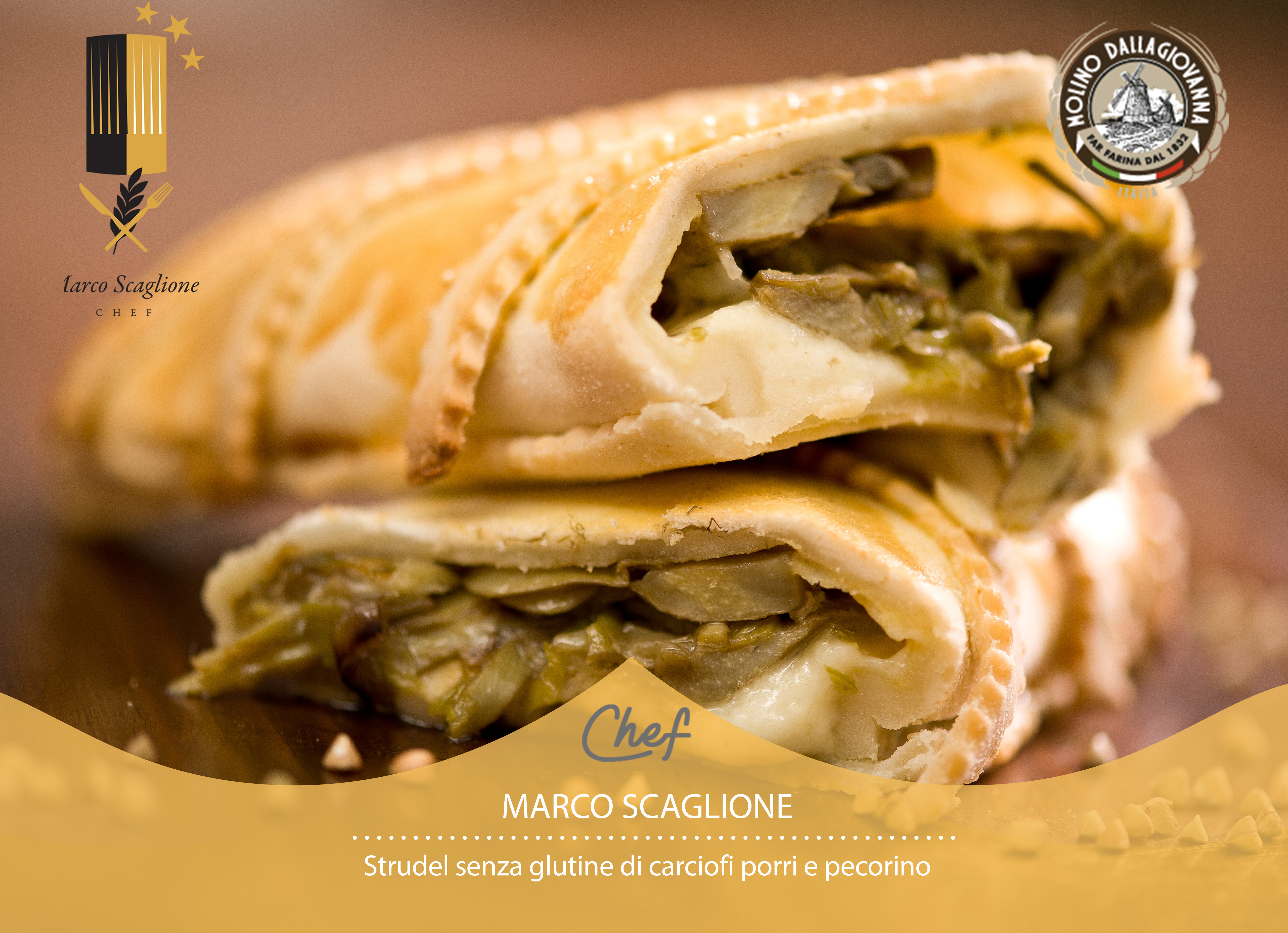 Gluten-free strudel of artichokes leek and pecorino cheese