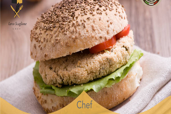 Gluten-free vegetarian sandwich with chickpea burger