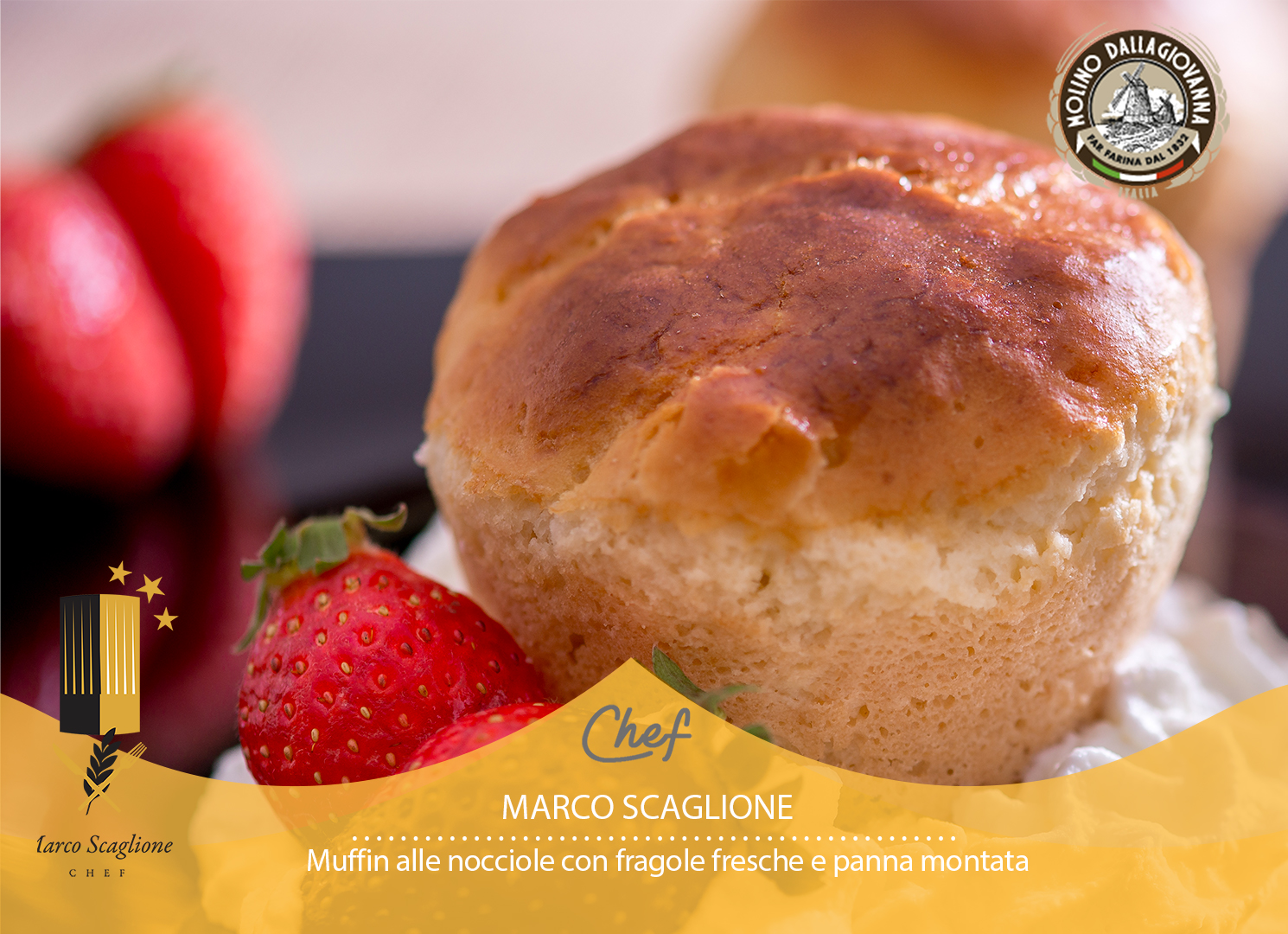 Hazelnut gluten-free muffins with fresh cream and strawberries