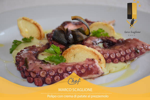 Pulpo con crema de papa sin gluten