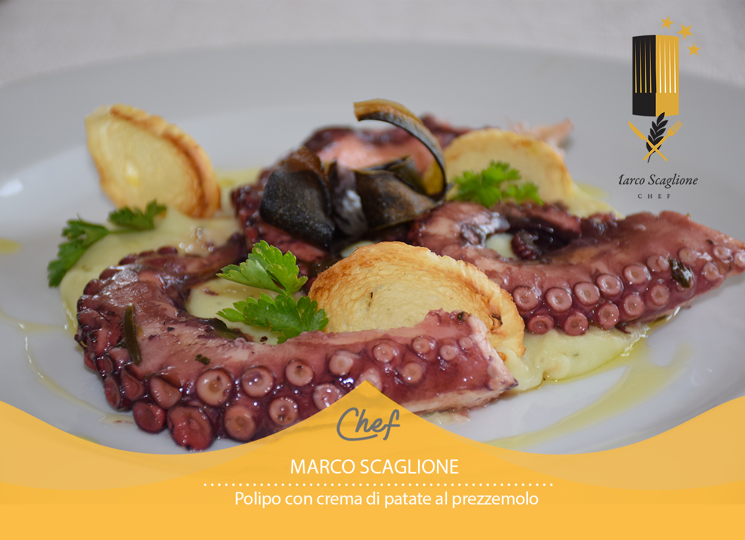 Pulpo con crema de papa sin gluten