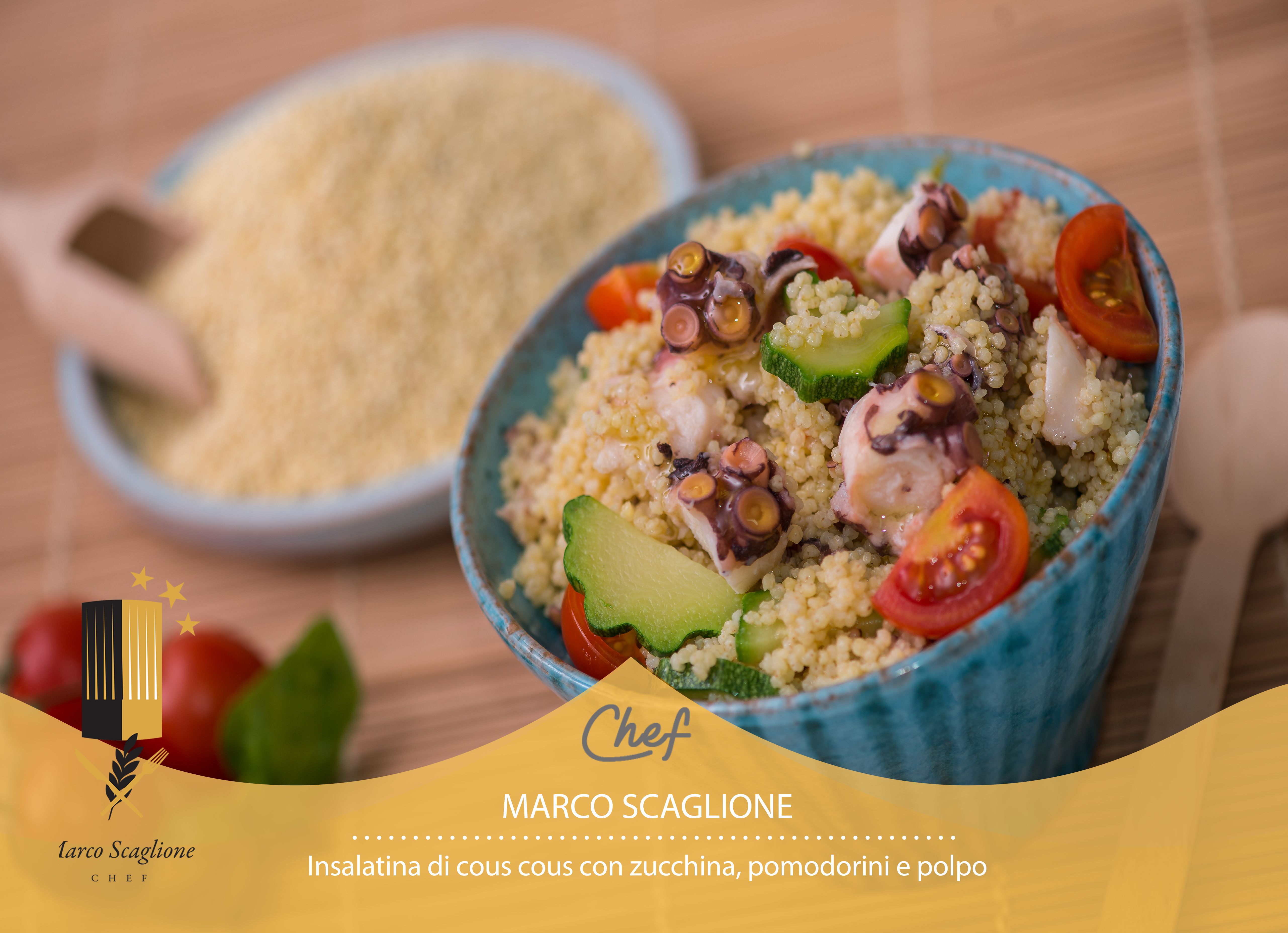 Couscous salad with zucchini, tomatoes and octopus