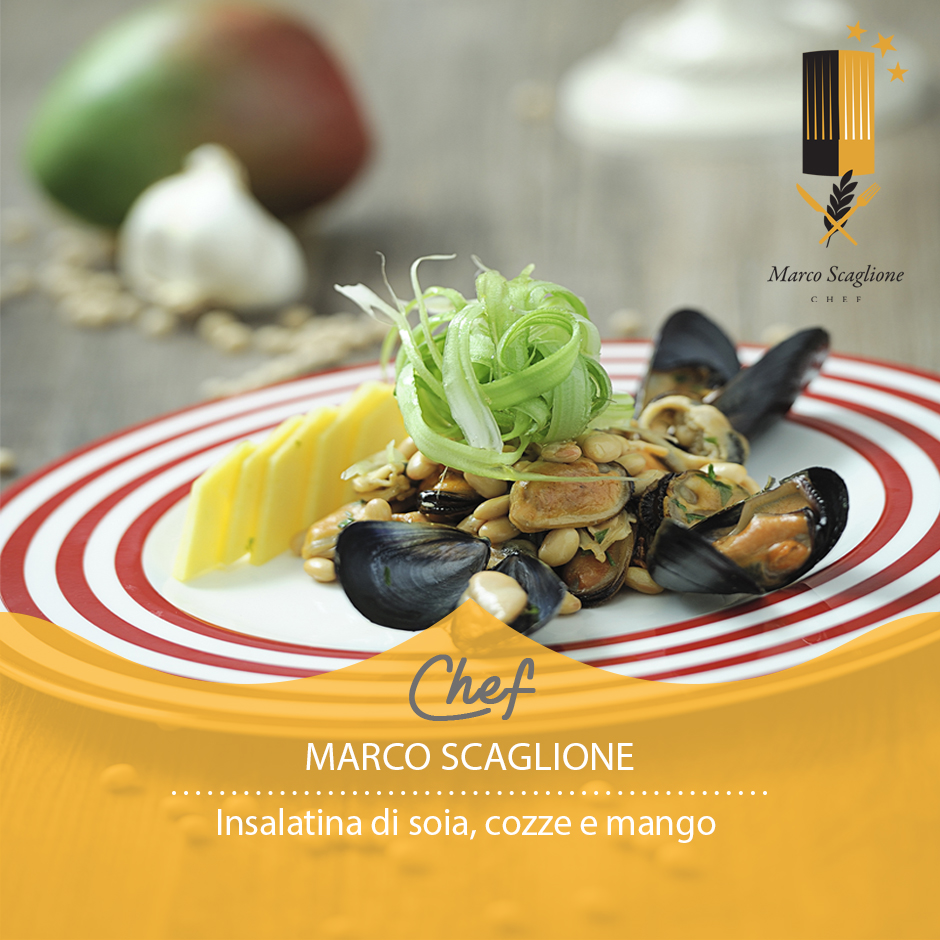 Insalatina di soia con cozze e mango