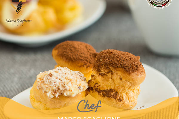 Puffs with custard and chocolate cream