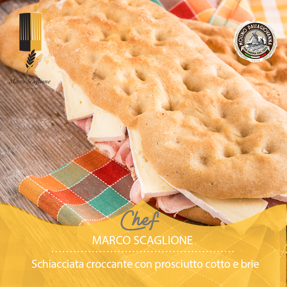 Schiacciata croccante con prosciutto cotto e Brie