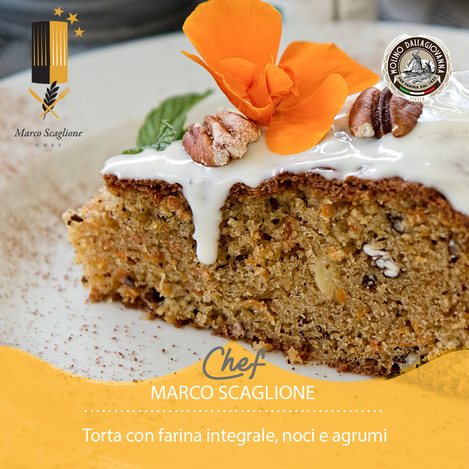 Cake with whole wheat flour, nuts and citrus