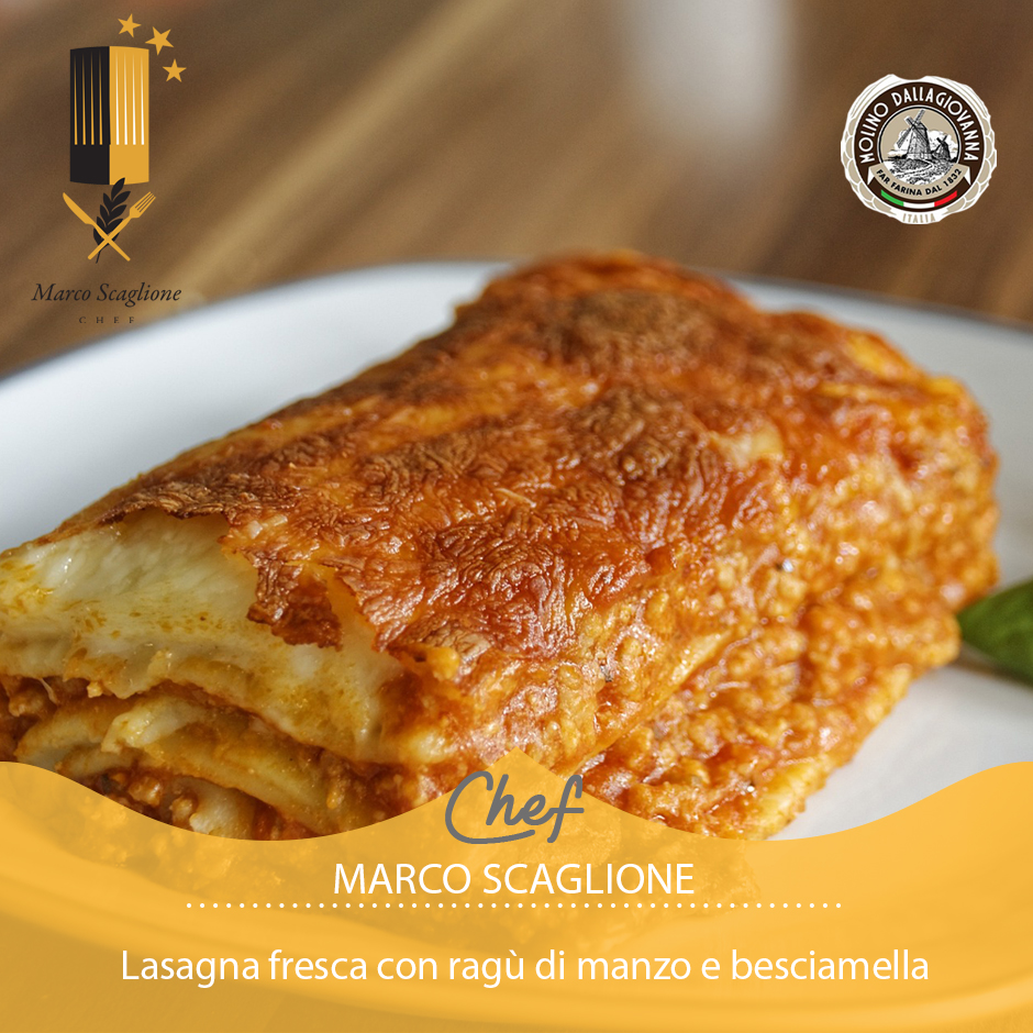 Fresh lasagna with beef sauce and béchamel sauce