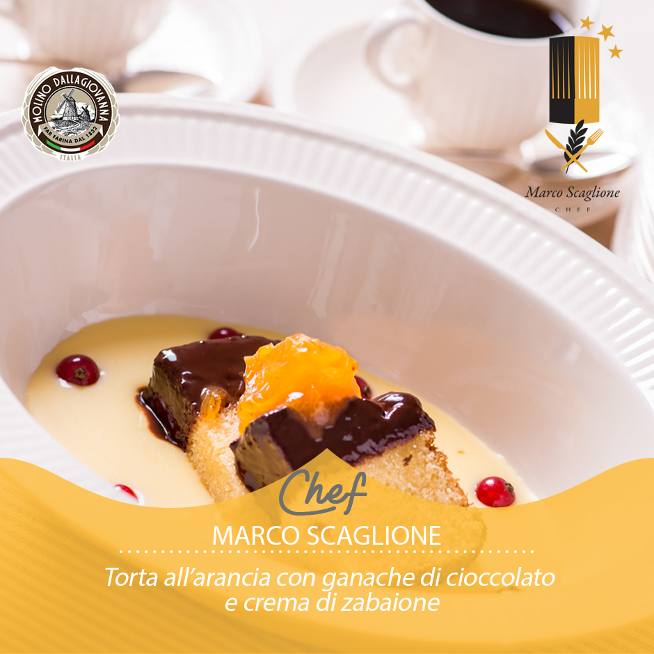 Pastel de naranja con ganache de chocolate y crema de ponche de huevo