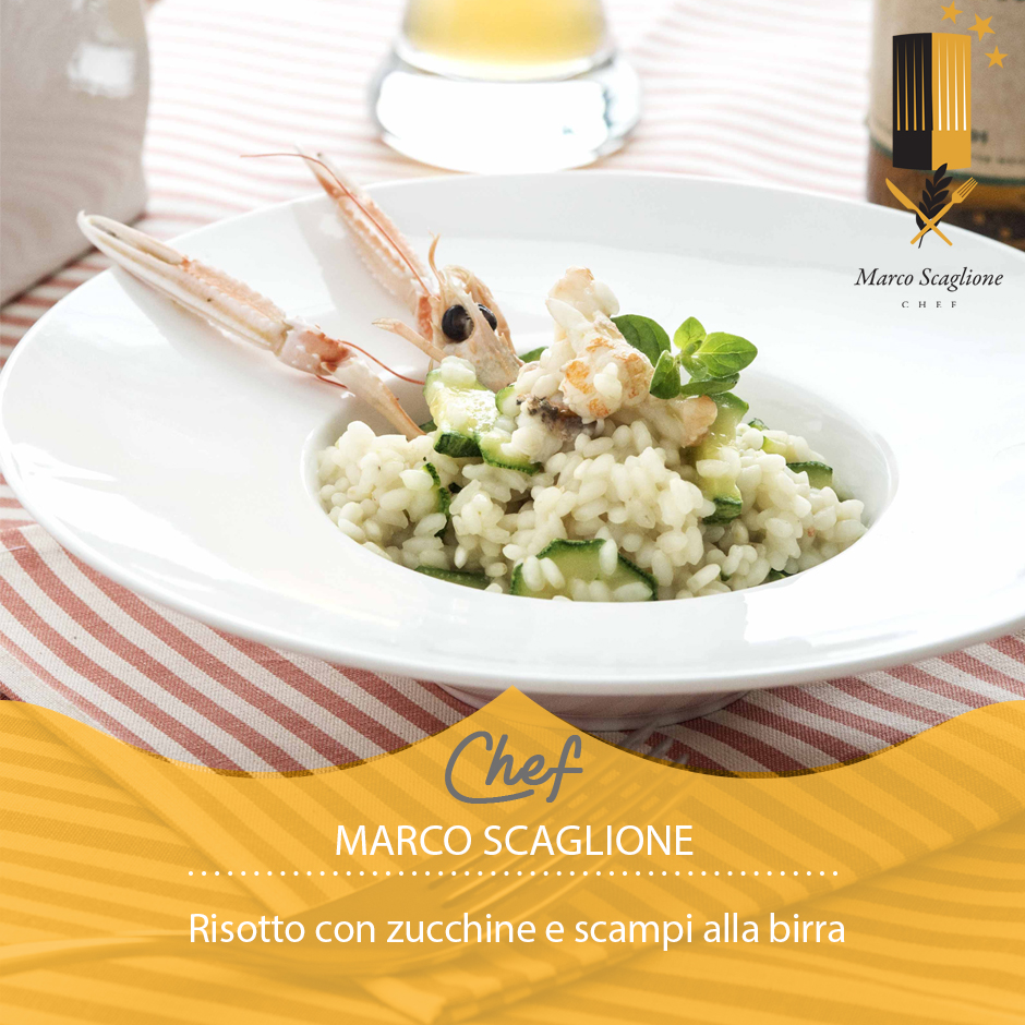 Risotto con zucchine e scampi alla birra