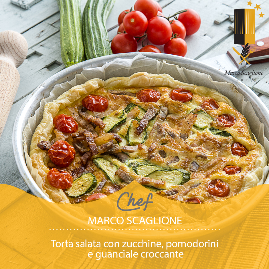 Savory cake with zucchini, cherry tomatoes and pillow