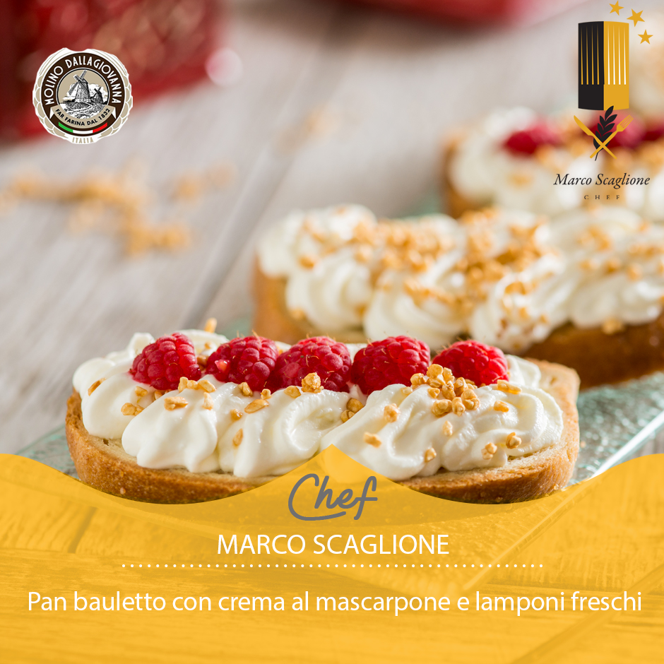 Pan con crema de mascarpone y frambuesas frescas