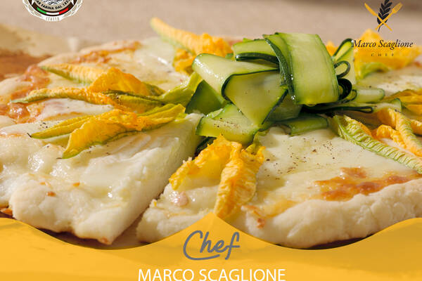 White pizza with smoked scamorza and zucchini