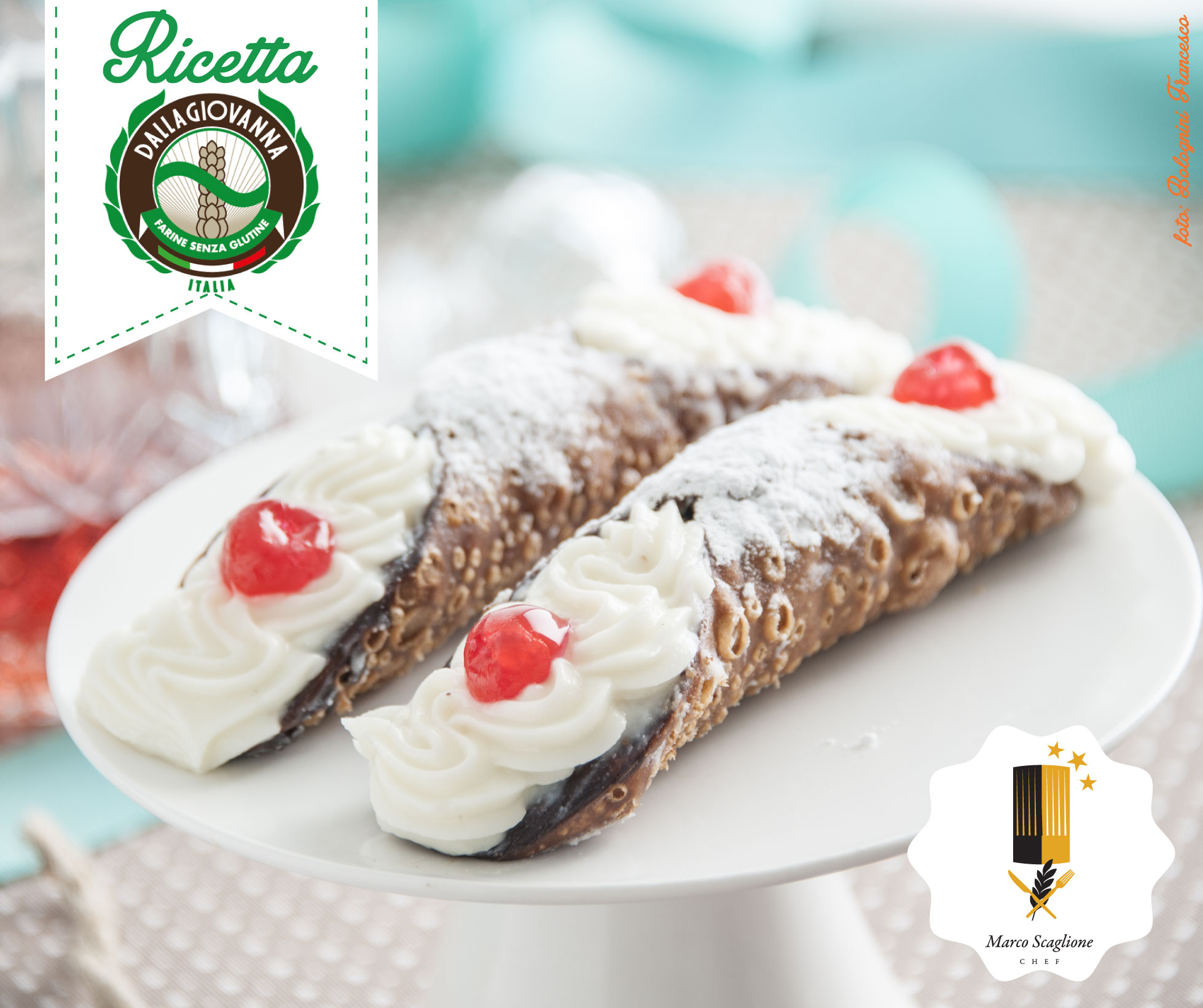  Cannoli sin gluten con ricotta de oveja y cerezas confitadas