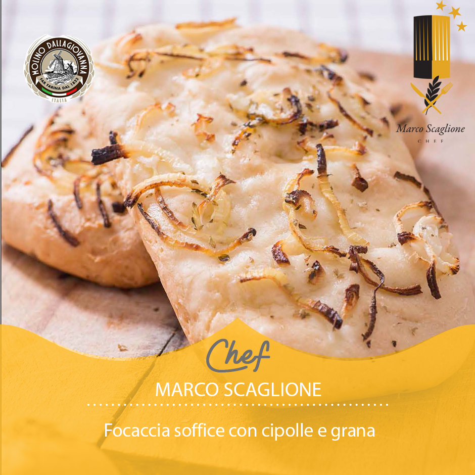 Focaccia esponjosa con cebolla y grano