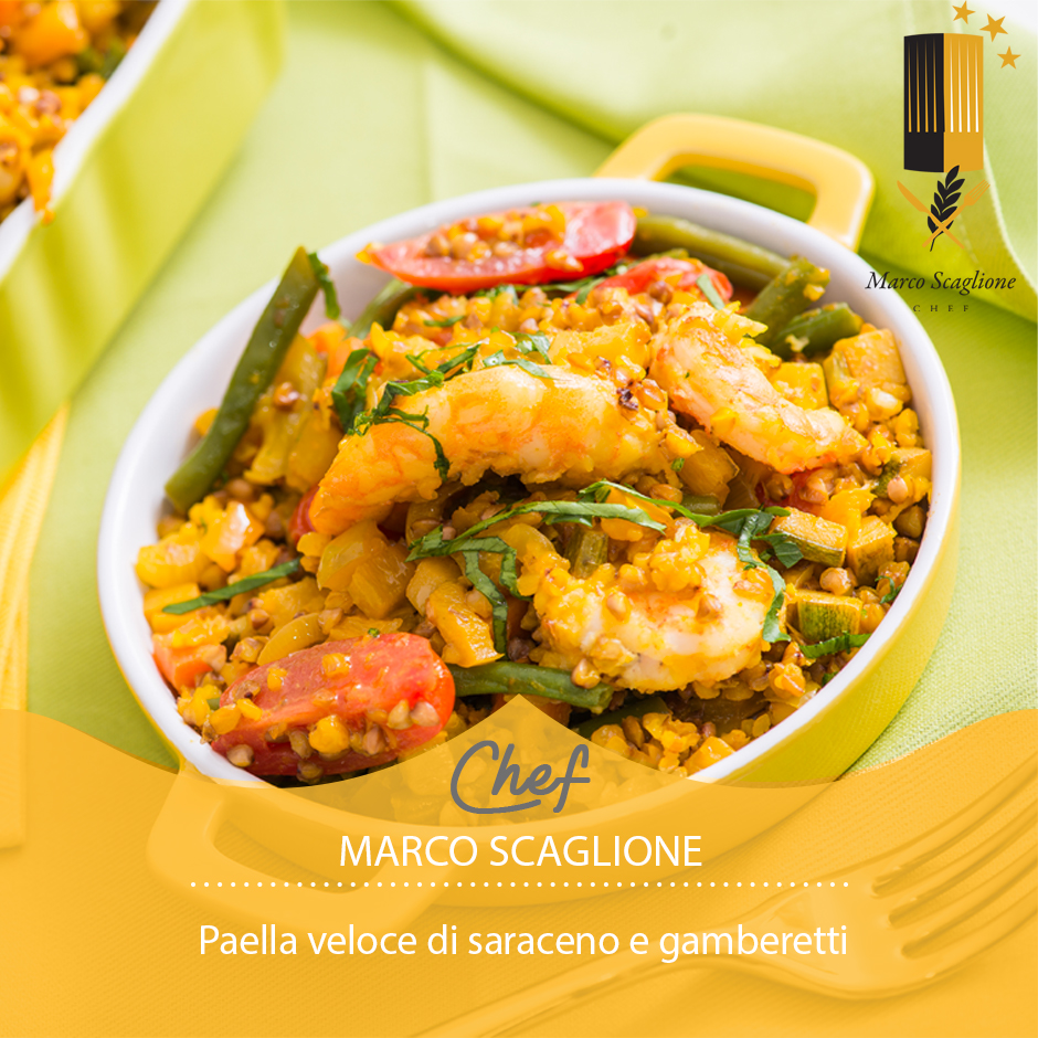 Paella rápida de sarraceno y camarones