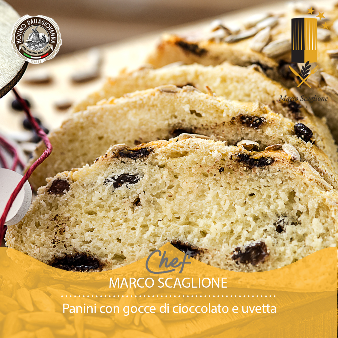 Panini con gocce di cioccolato e uvetta