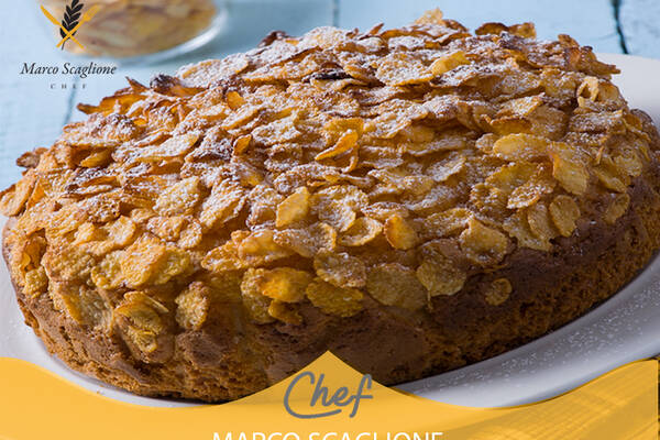 Pastel de almendras y copos de maíz