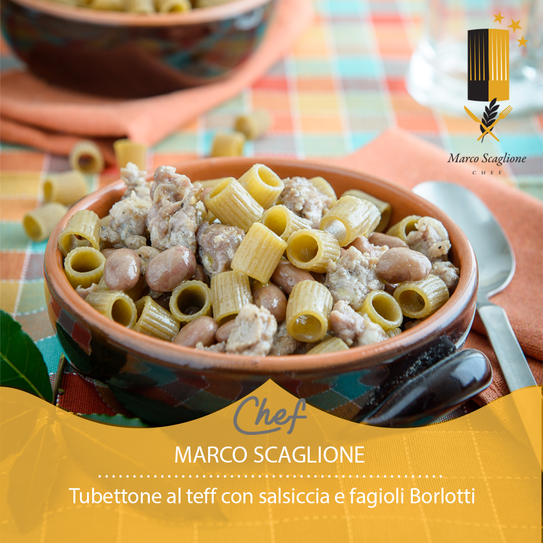 Teff tubettone with sausage and Borlotti beans