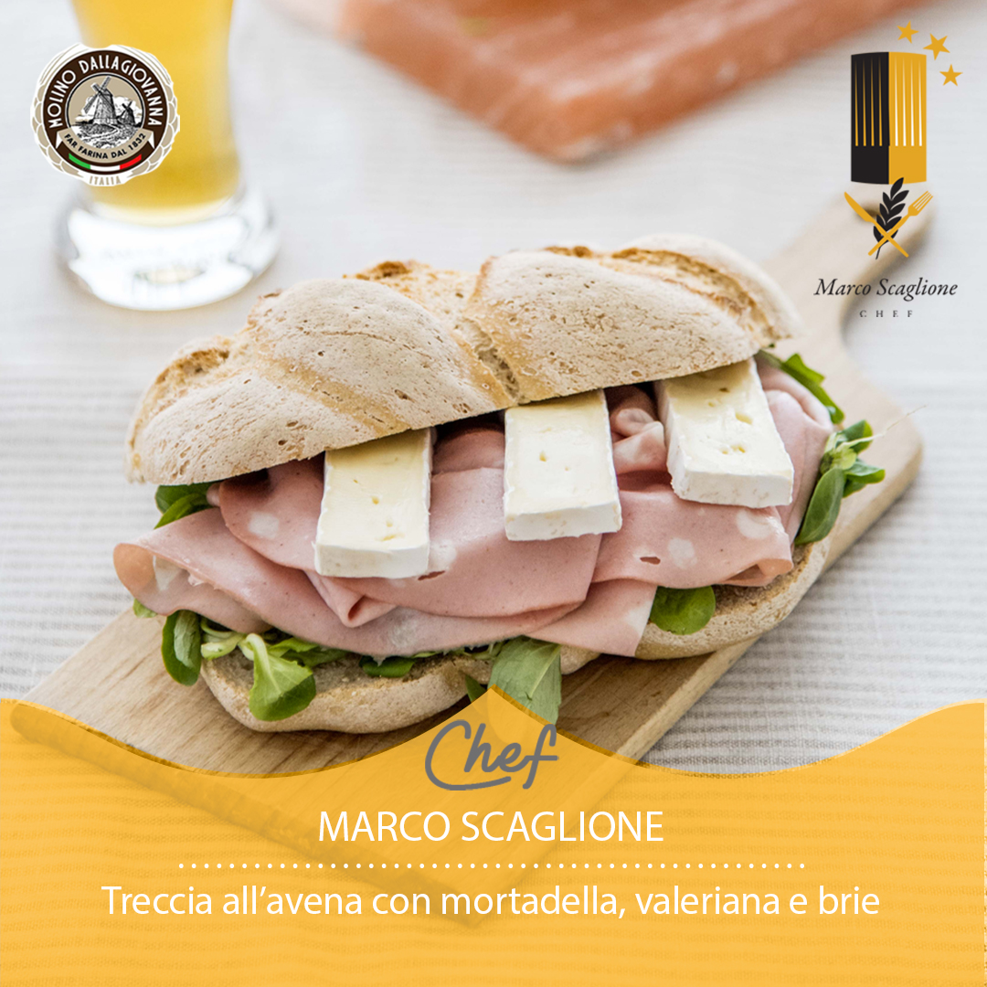 Treccia all’avena con mortadella, valeriana e brie