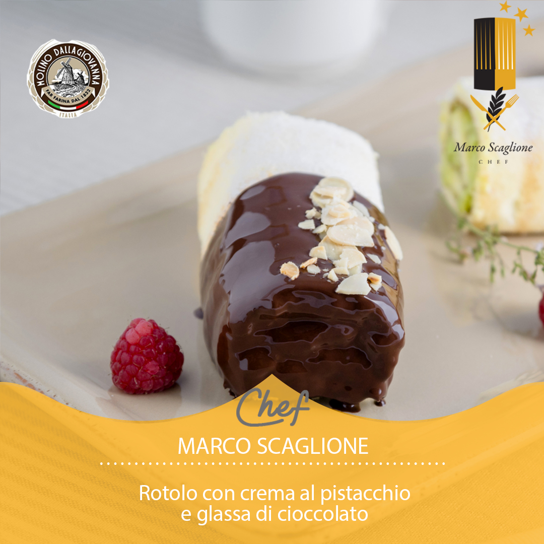 Rotolo con crema al pistacchio e glassa di cioccolato