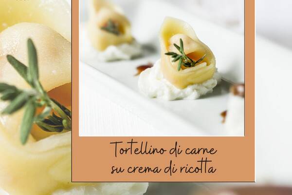 Tortellino di carne su crema di ricotta e limone