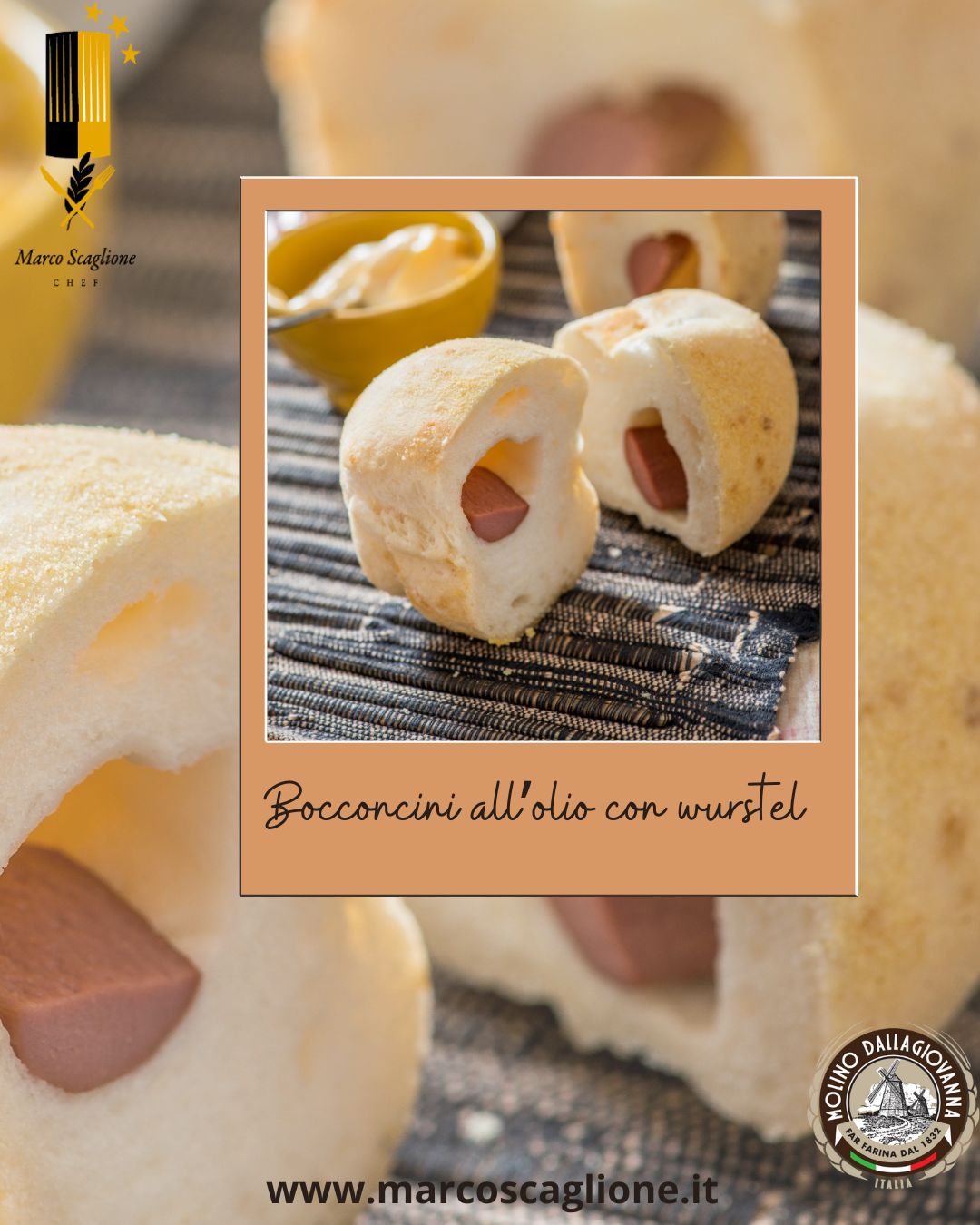 Bocados de pan de aceite con salchichas