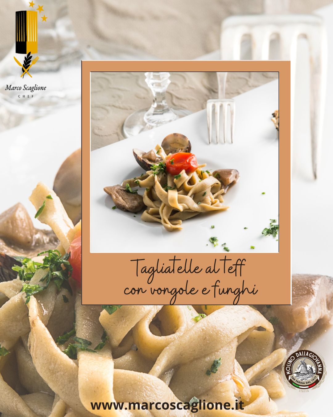 Tagliatelle al teff con vongole e funghi